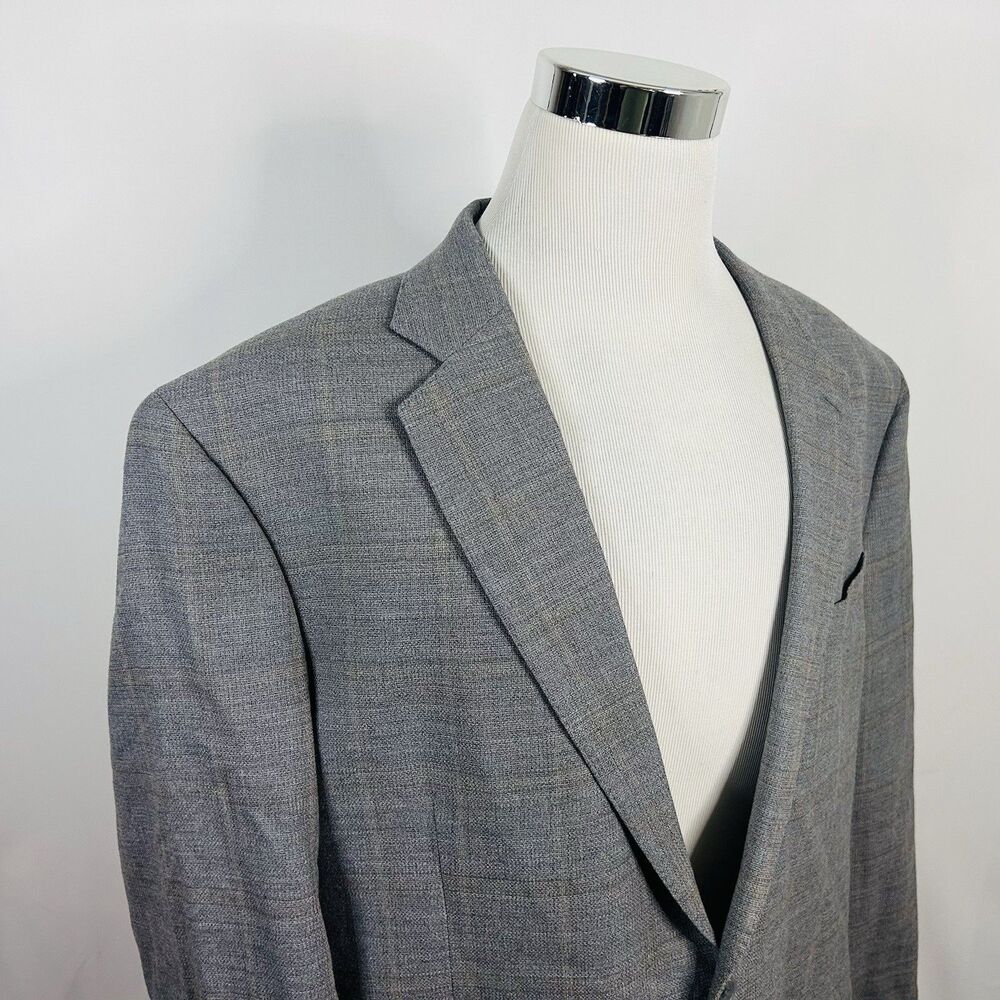 Cole Haan 50L Gradn OS Sport Coat Wool Blend Gray Plaid Two Button Doulbe Vented